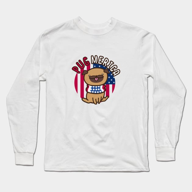 Patriotic Cute Pug 4th of July PugMerica Long Sleeve T-Shirt by Castagnoles